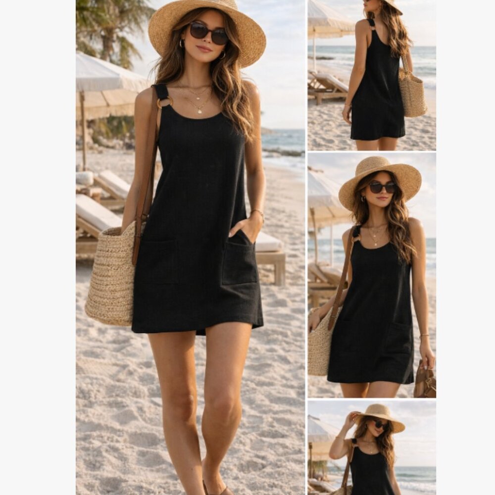 Full Circle Trends Black Sleeveless Mini Dress O Ring Straps Size S